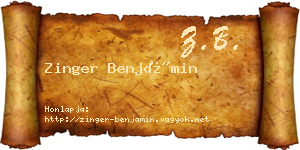 Zinger Benjámin névjegykártya
